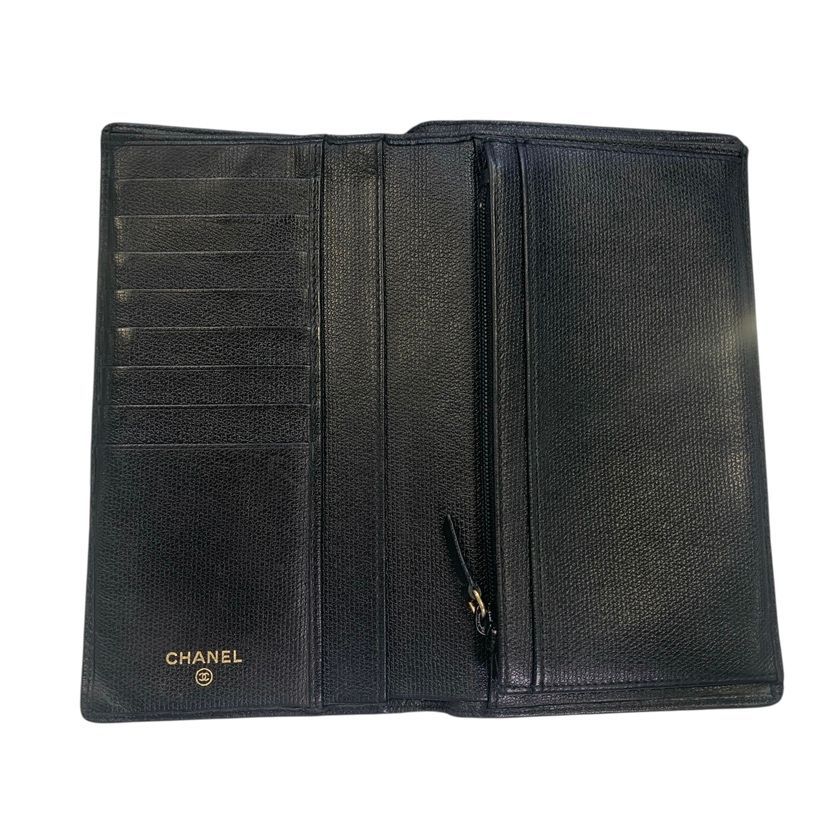 Chanel Bifold Wallet Coco Button Black Leather — view 2