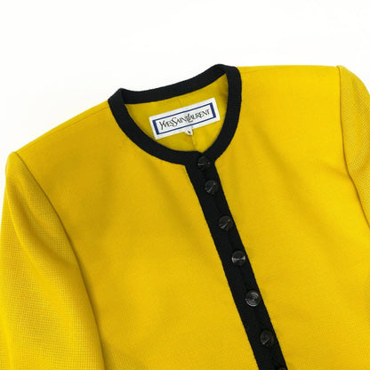 Saint Laurent Vintage YSL Set Skirt Jacket Trim Cooarless Suit S Yellow Black — view 6