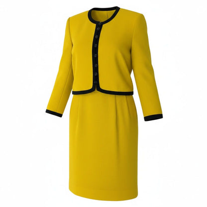 Saint Laurent Vintage YSL Set Skirt Jacket Trim Cooarless Suit S Yellow Black