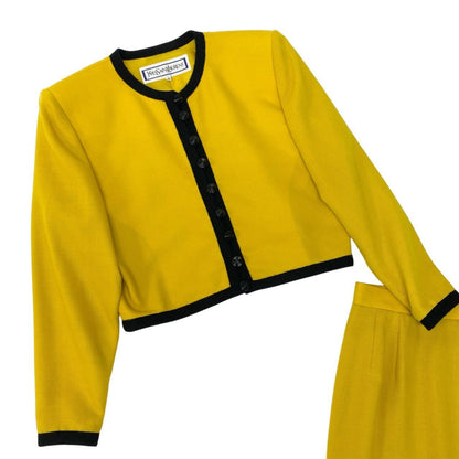 Saint Laurent Vintage YSL Set Skirt Jacket Trim Cooarless Suit S Yellow Black — view 4