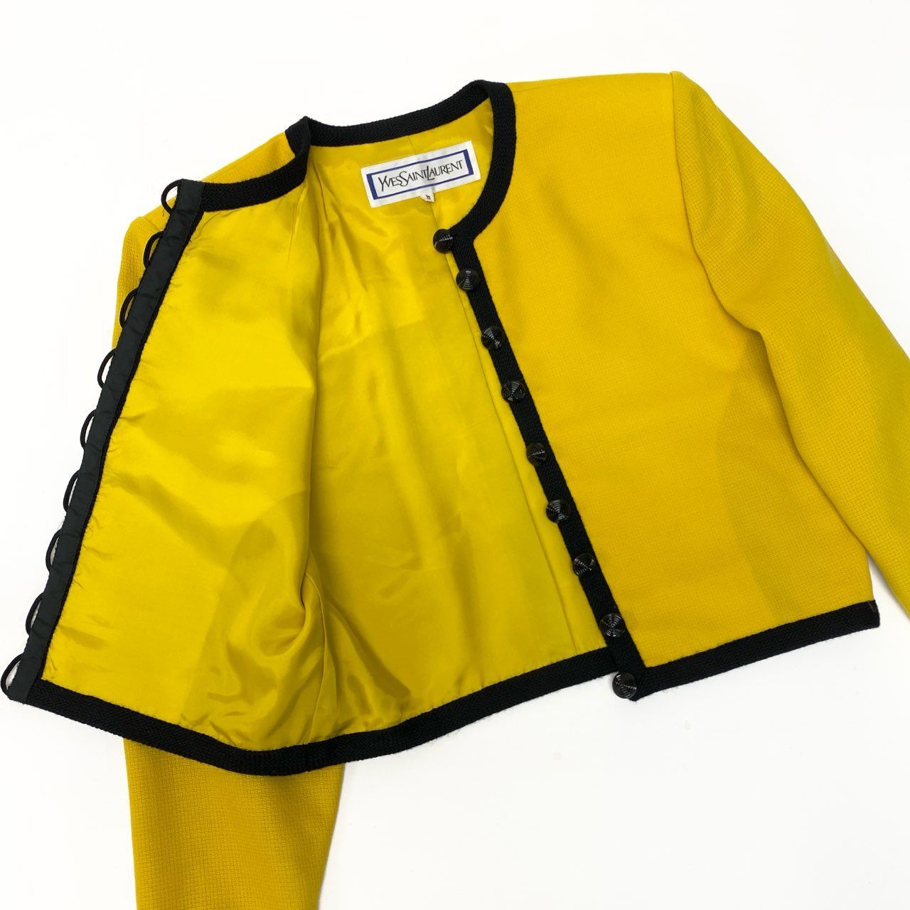 Saint Laurent Vintage YSL Set Skirt Jacket Trim Cooarless Suit S Yellow Black — view 5