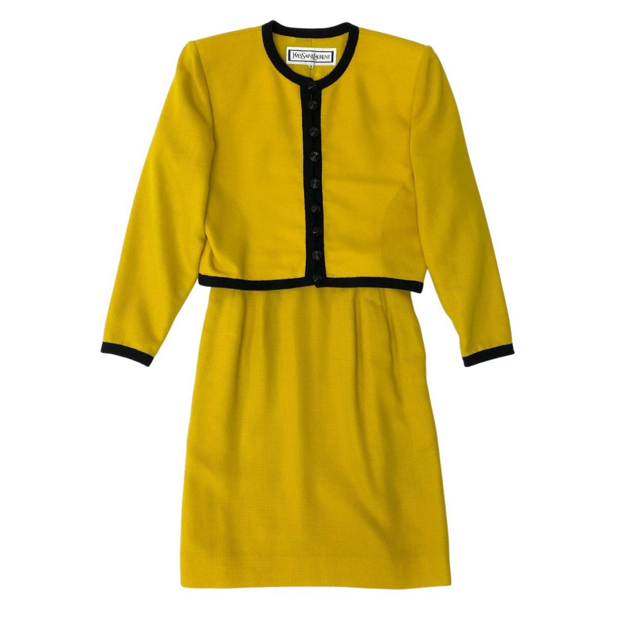 Saint Laurent Vintage YSL Set Skirt Jacket Trim Cooarless Suit S Yellow Black — view 2