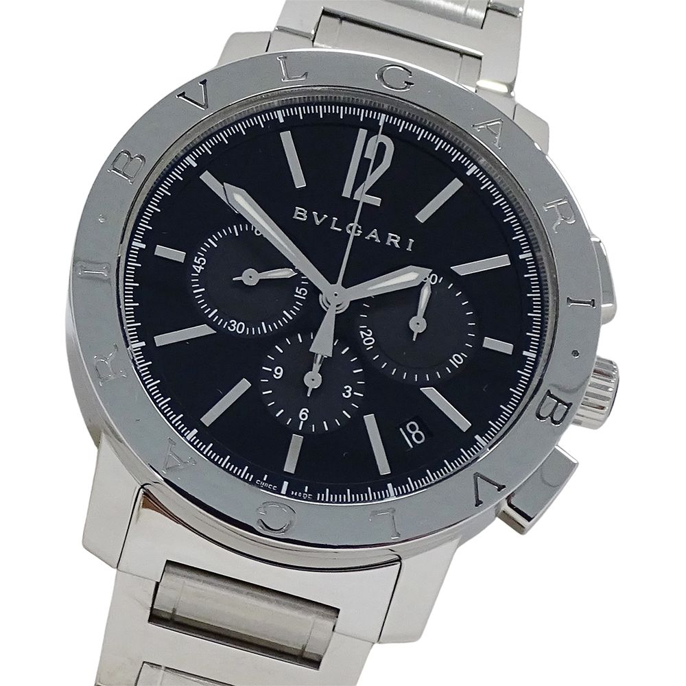 Bvlgari Watch Chronograph Automatic Winding at Stainless Steel Silver Black