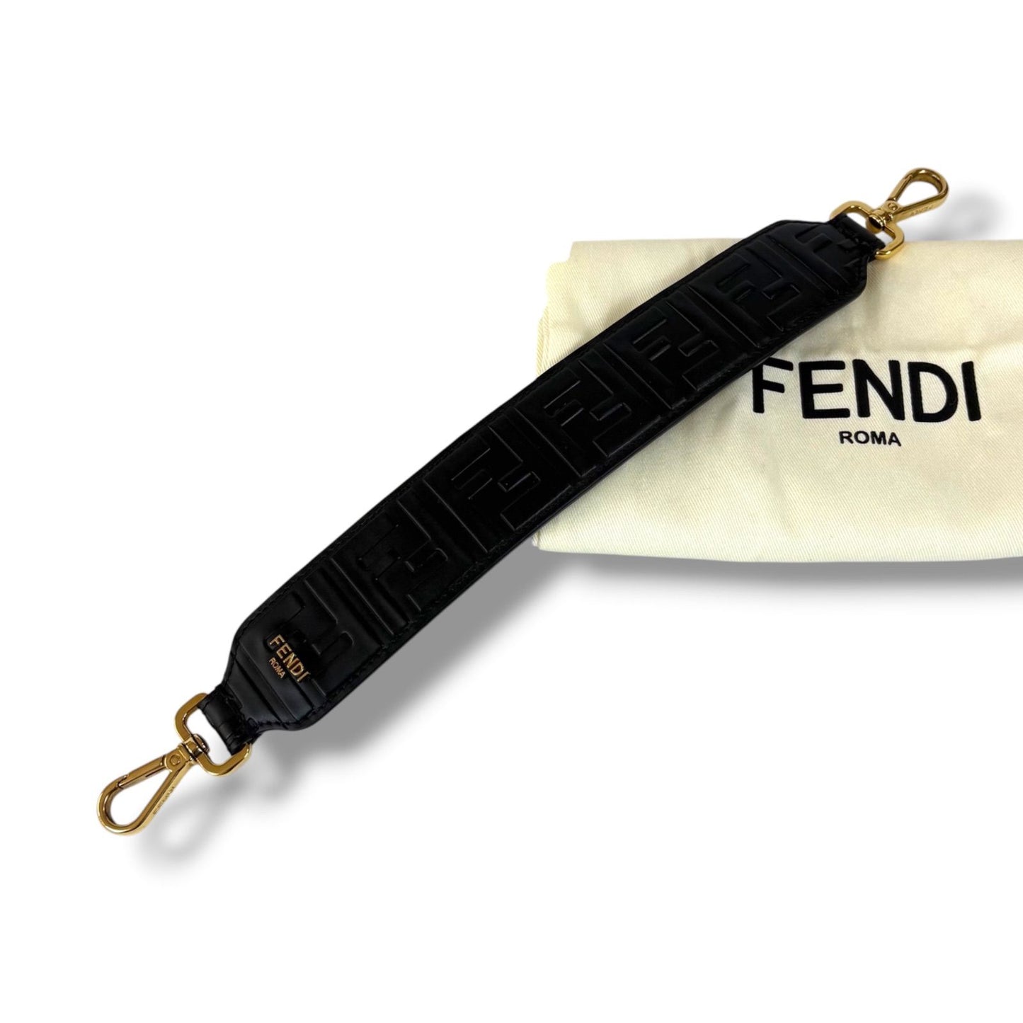 Fendi Strap Mini FF Zucca Pattern All Black Leather Shoulder
