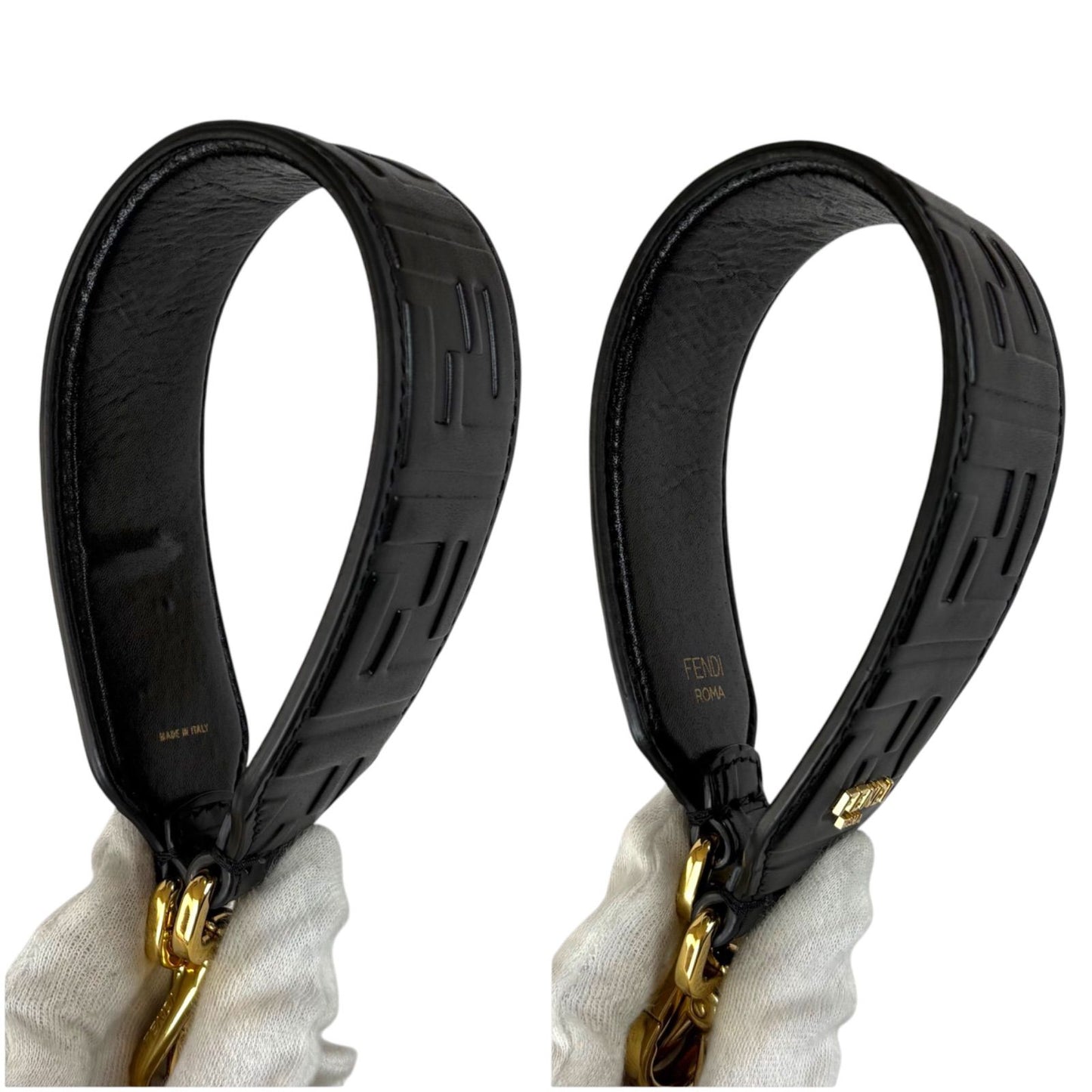 Fendi Strap Mini FF Zucca Pattern All Black Leather Shoulder — view 4