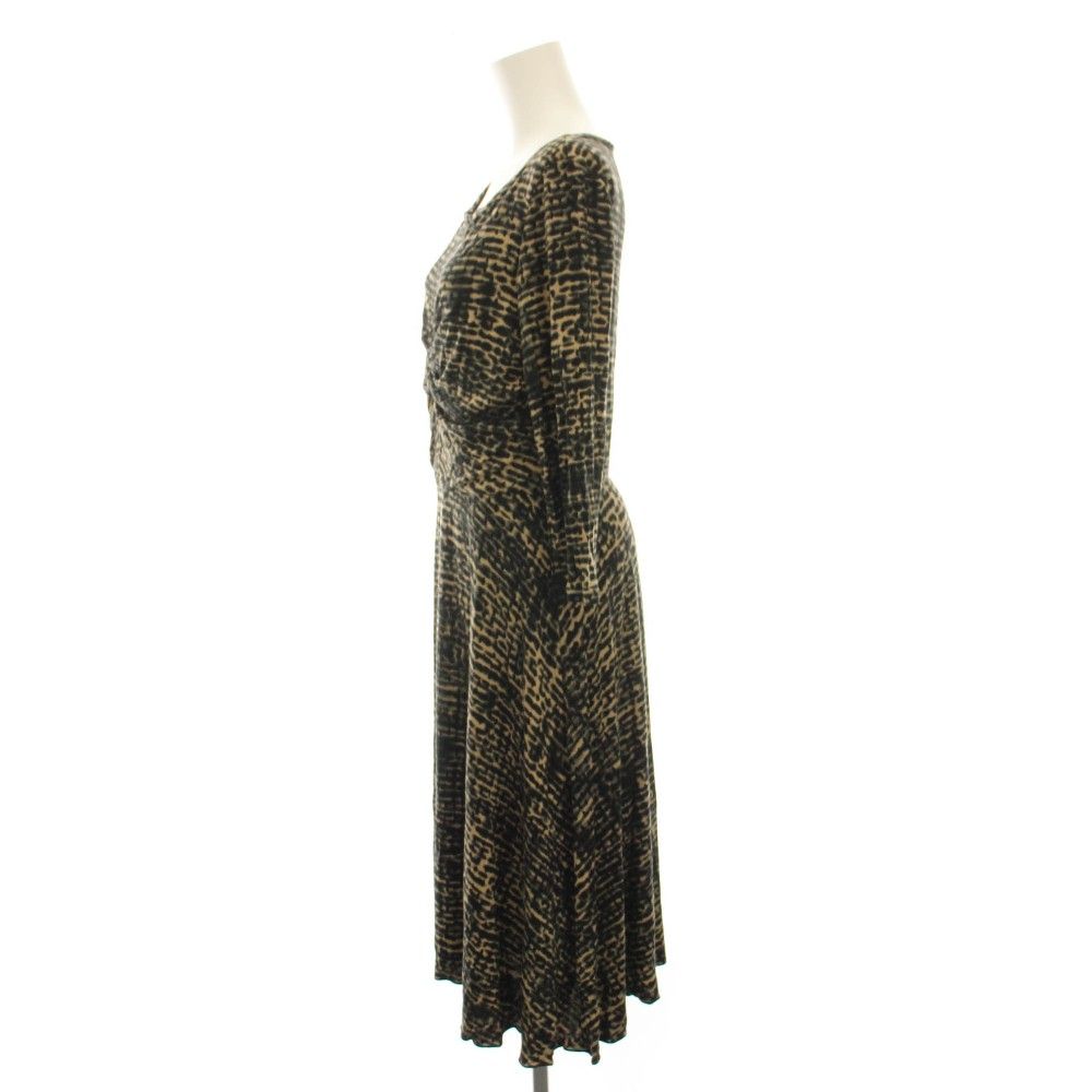 Max Mara Studio Dress Long 3/4 Sleeve All Over Pattern L Brown Black YM — view 3