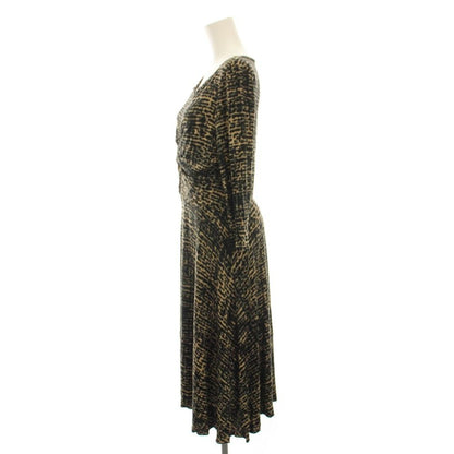Max Mara Studio Dress Long 3/4 Sleeve All Over Pattern L Brown Black YM — view 3