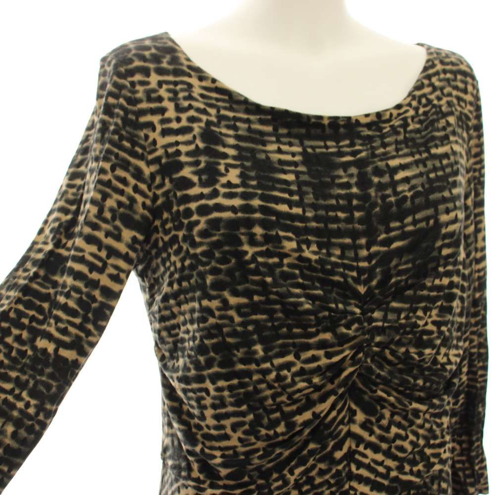 Max Mara Studio Dress Long 3/4 Sleeve All Over Pattern L Brown Black YM — view 4