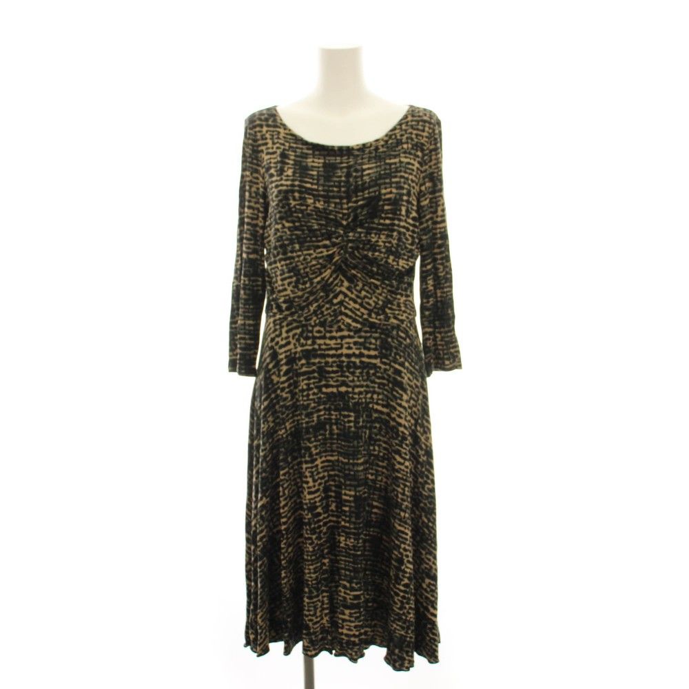 Max Mara Studio Dress Long 3/4 Sleeve All Over Pattern L Brown Black YM