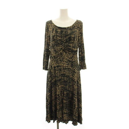 Max Mara Studio Dress Long 3/4 Sleeve All Over Pattern L Brown Black YM