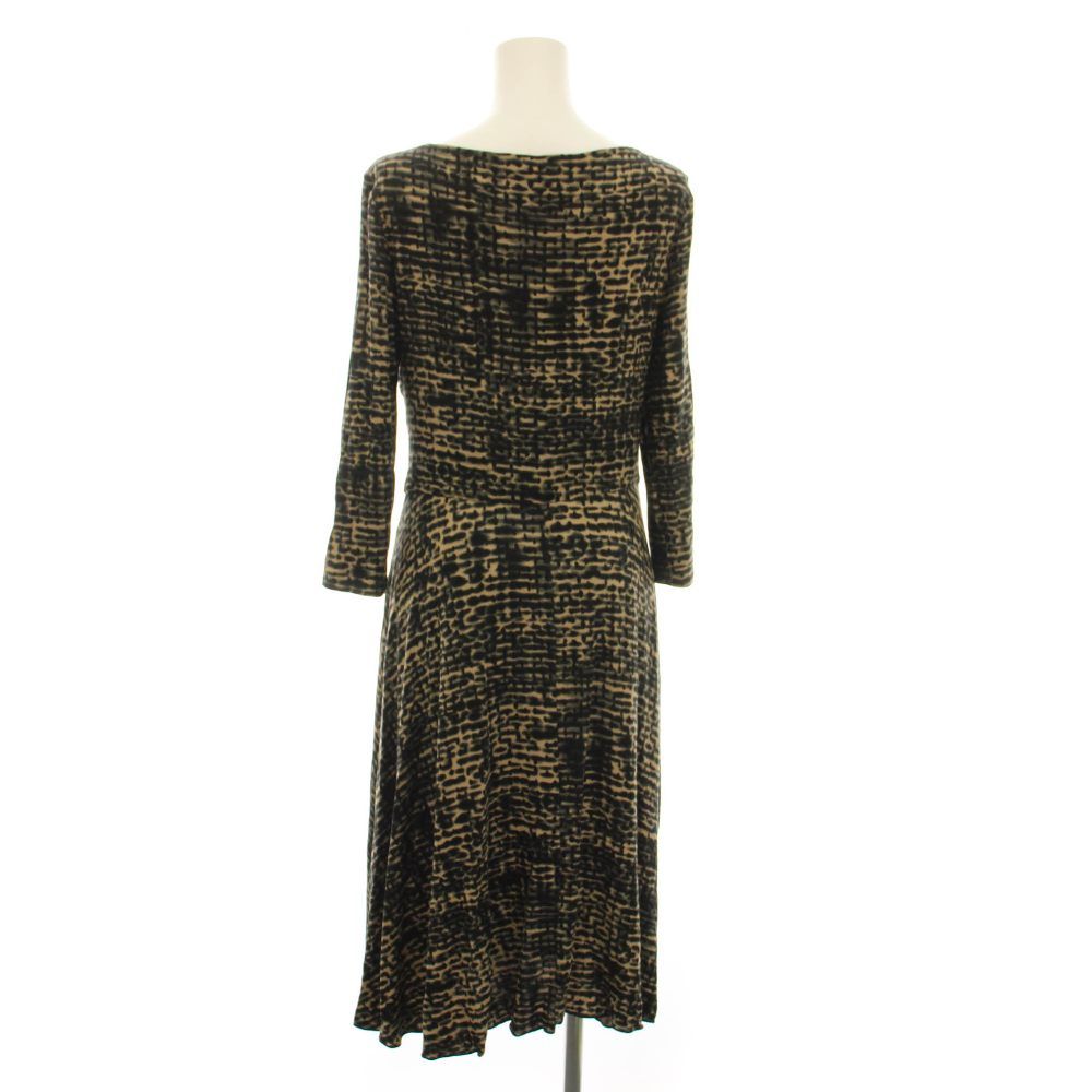 Max Mara Studio Dress Long 3/4 Sleeve All Over Pattern L Brown Black YM — view 2