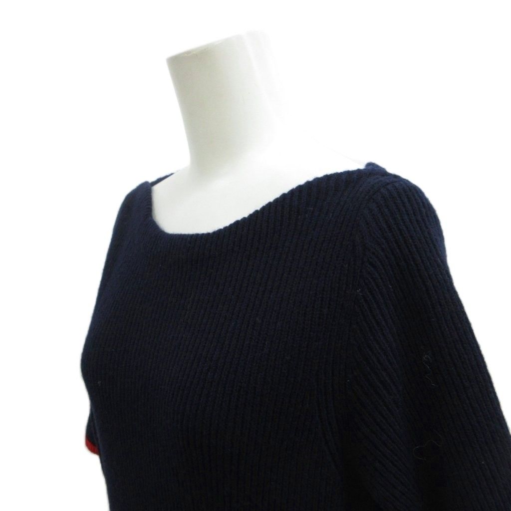 Louis Vuitton Knit Dress Wool XL Navy Red Half Sleeve Chez Blanc Pattern Border — view 4