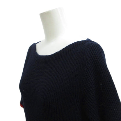 Louis Vuitton Knit Dress Wool XL Navy Red Half Sleeve Chez Blanc Pattern Border — view 4