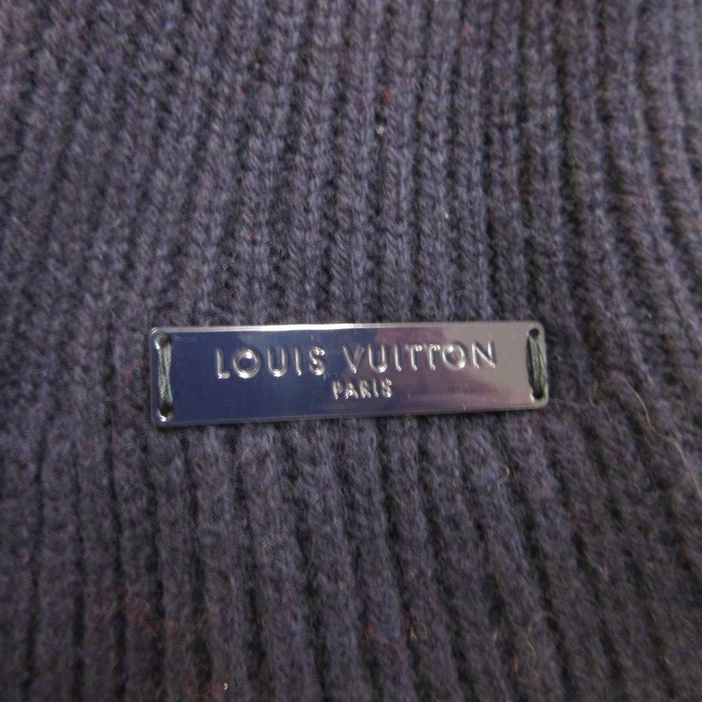 Louis Vuitton Knit Dress Wool XL Navy Red Half Sleeve Chez Blanc Pattern Border — view 6