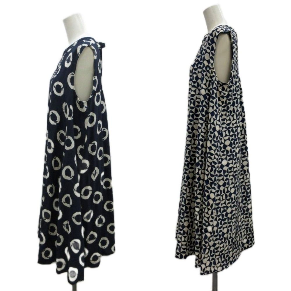 Max Mara S 'S Dress Silk 42 Navy White Reversible Sleeveless All Over Knee — view 3