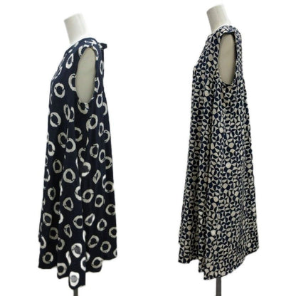 Max Mara S 'S Dress Silk 42 Navy White Reversible Sleeveless All Over Knee — view 3