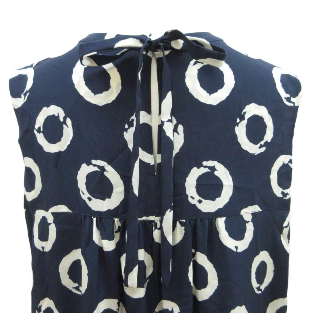 Max Mara S 'S Dress Silk 42 Navy White Reversible Sleeveless All Over Knee — view 7