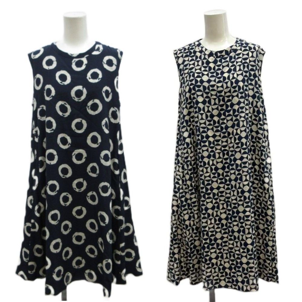 Max Mara S 'S Dress Silk 42 Navy White Reversible Sleeveless All Over Knee