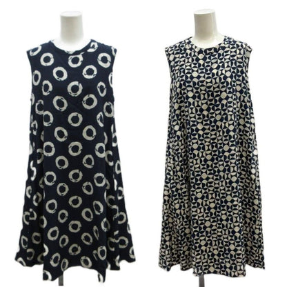 Max Mara S 'S Dress Silk 42 Navy White Reversible Sleeveless All Over Knee