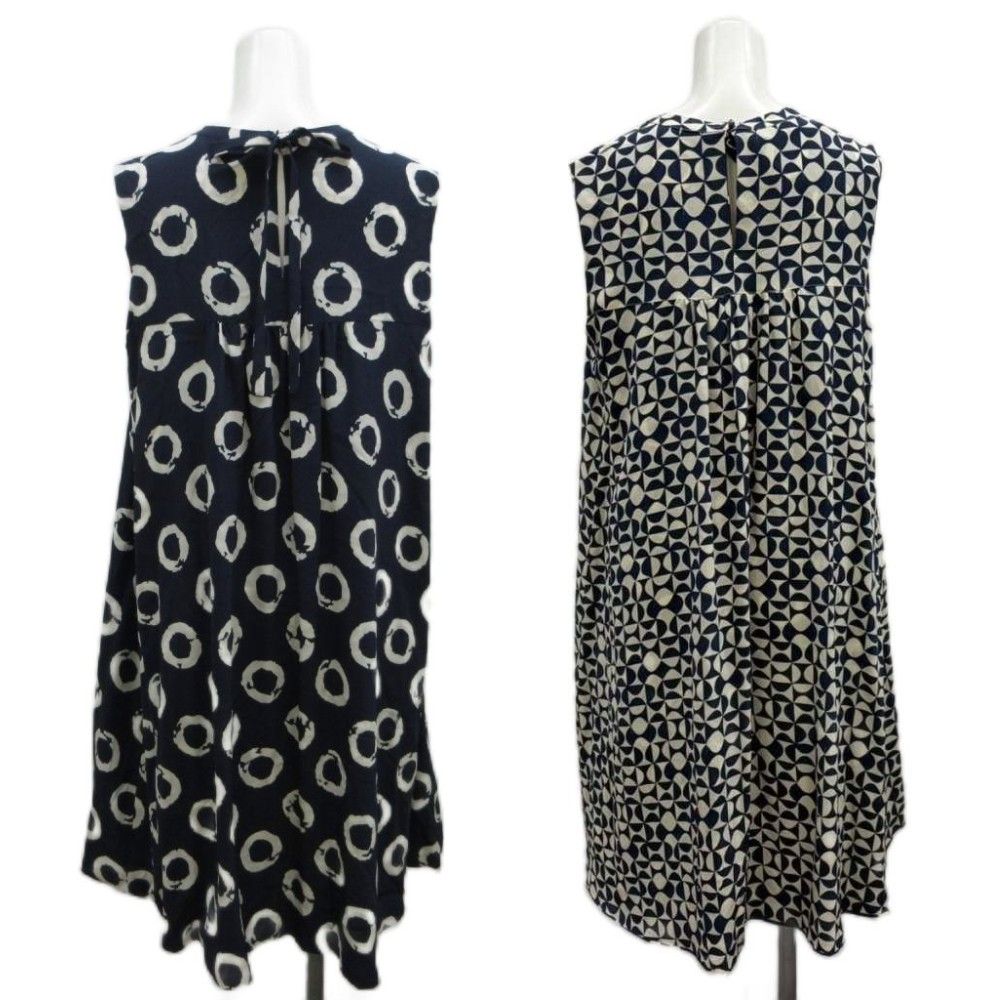 Max Mara S 'S Dress Silk 42 Navy White Reversible Sleeveless All Over Knee — view 2