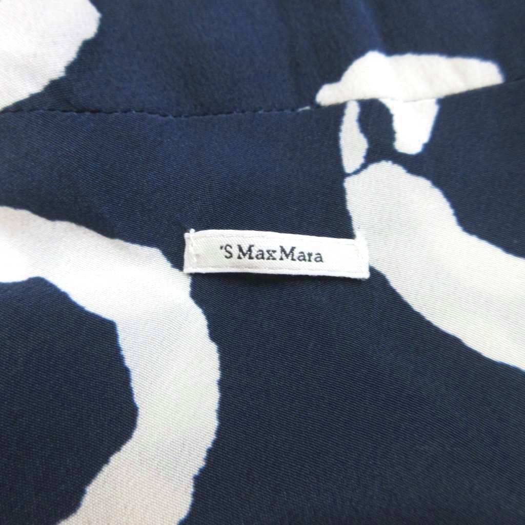 Max Mara S 'S Dress Silk 42 Navy White Reversible Sleeveless All Over Knee — view 6