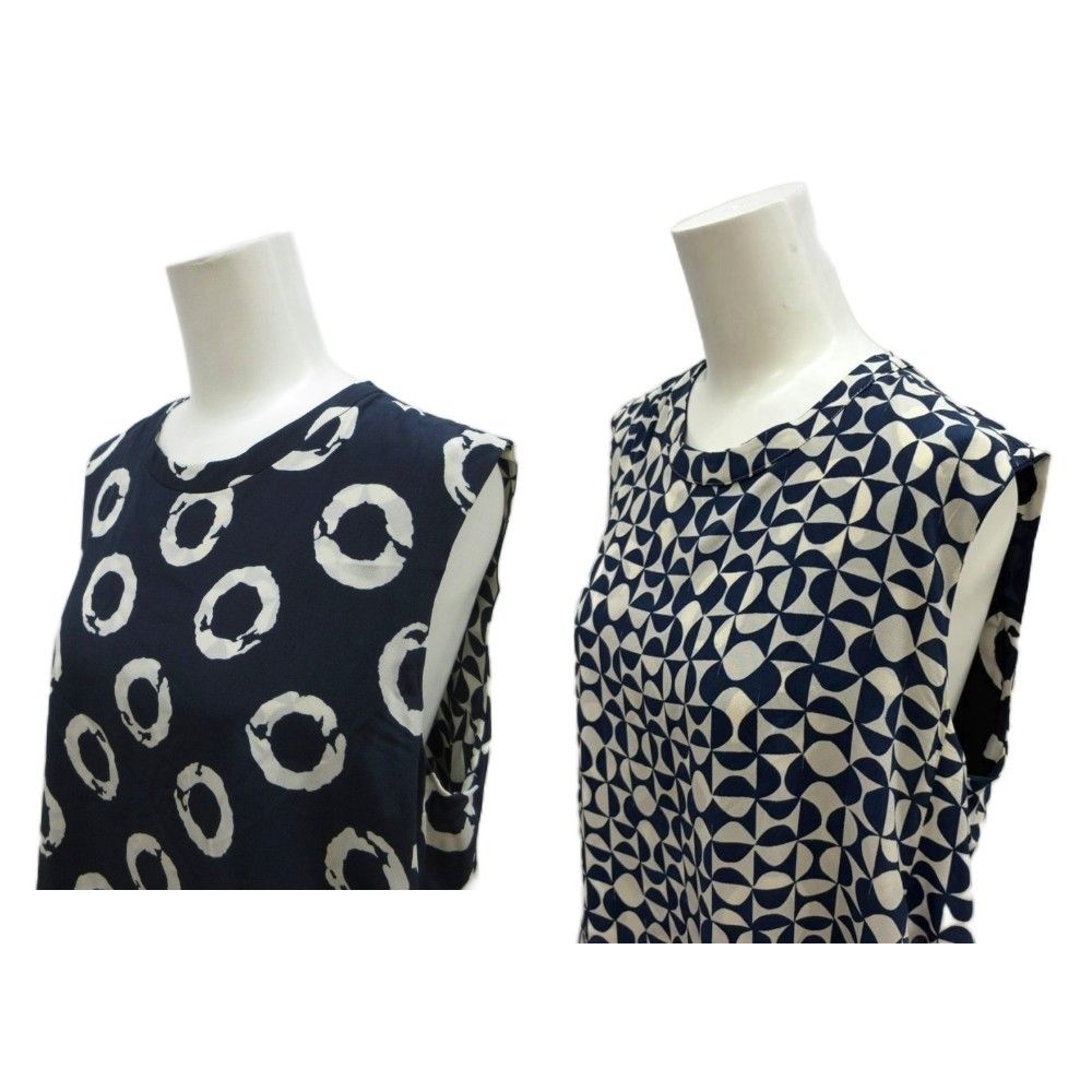 Max Mara S 'S Dress Silk 42 Navy White Reversible Sleeveless All Over Knee — view 4