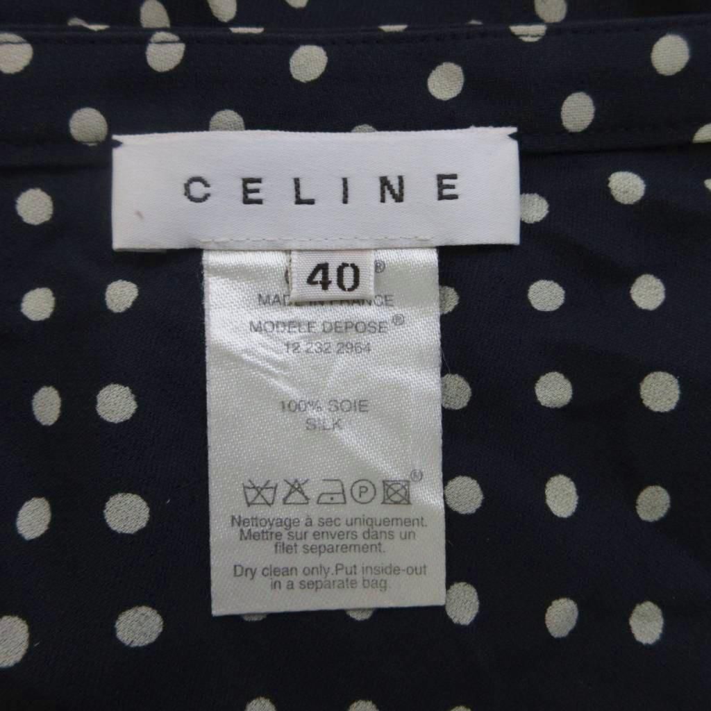 Celine Skirt Silk 40 Navy White Dot Pattern Long Length PP — view 3