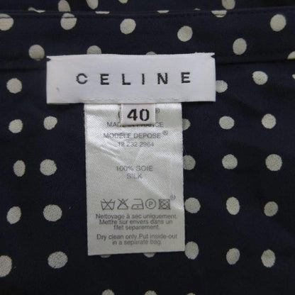 Celine Skirt Silk 40 Navy White Dot Pattern Long Length PP — view 3
