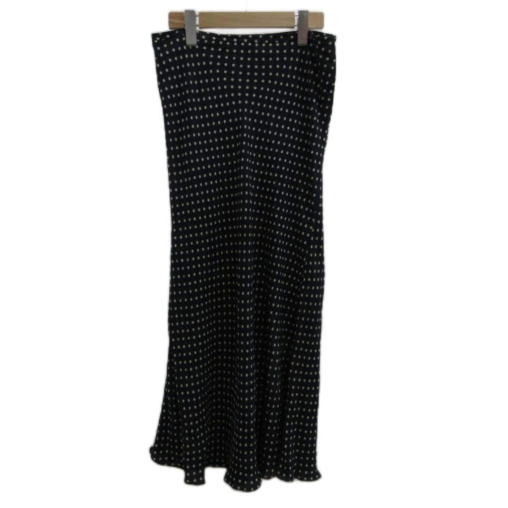 Celine Skirt Silk 40 Navy White Dot Pattern Long Length PP