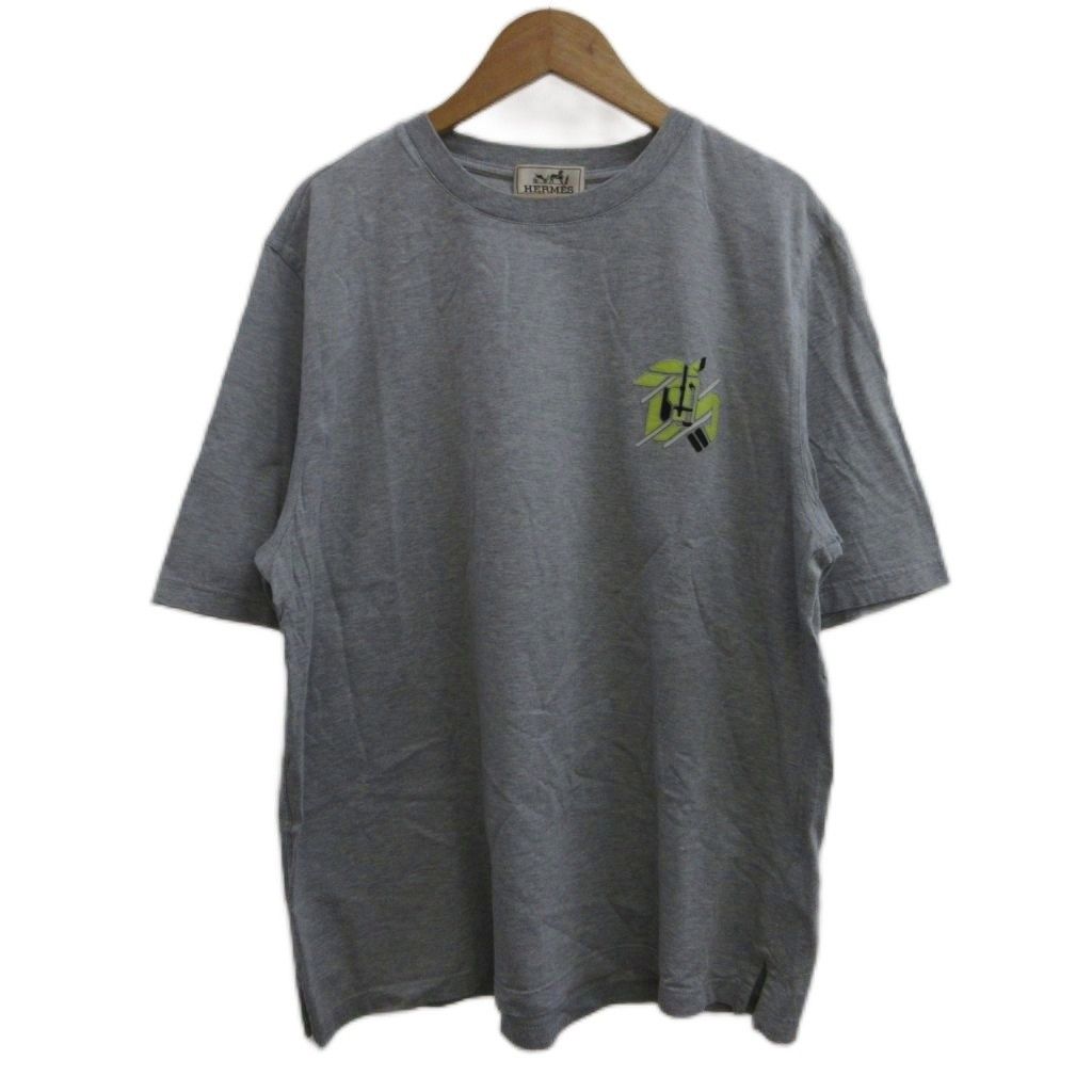 Hermes Chevaux en Symetrie T-Shirt S Gray Short Sleeve Lambskin Round Neck