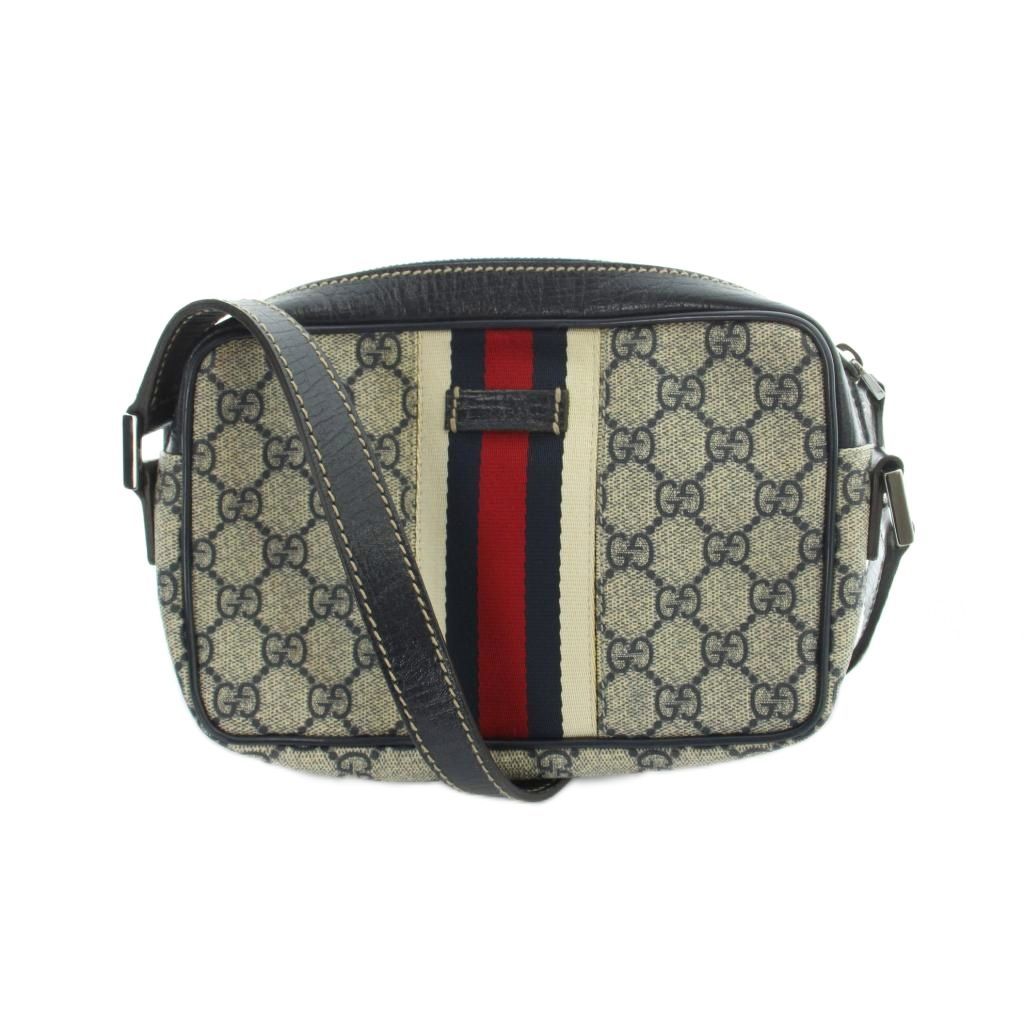Gucci Sherry Line Shoulder Bag GG Pattern Leather Gray Navy