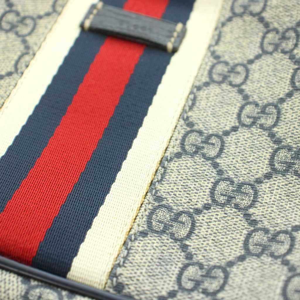 Gucci Sherry Line Shoulder Bag GG Pattern Leather Gray Navy — view 7