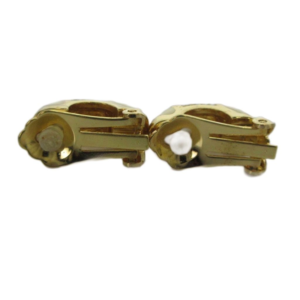 Dior Earrings Clip on Rhinestone Logo Gold — view 3