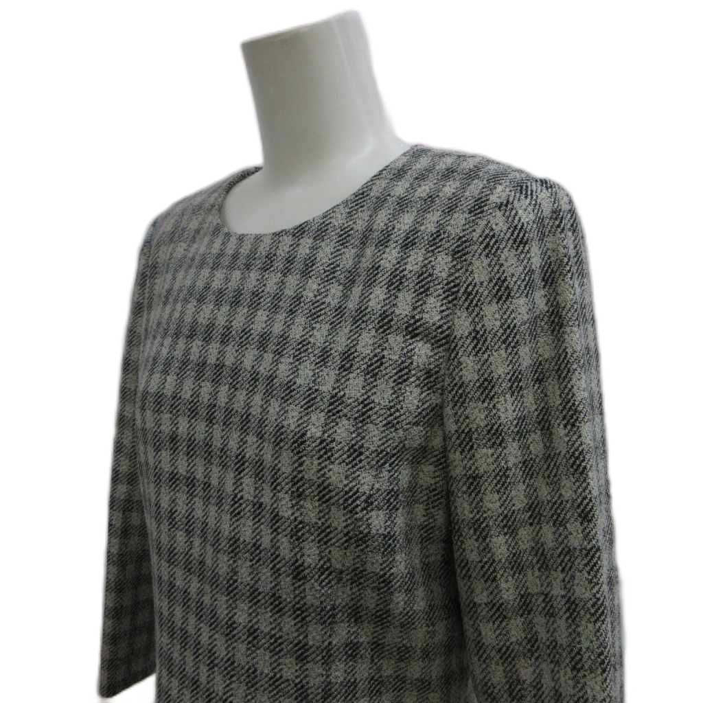 Dior Dress Silk 11 Gray Black Plaid Round Neck 3/4 Sleeve Midi Length PP — view 4