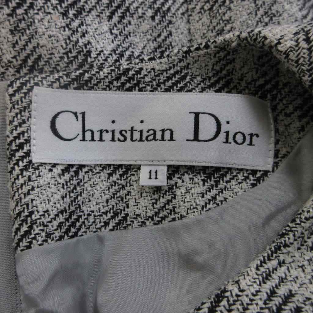 Dior Dress Silk 11 Gray Black Plaid Round Neck 3/4 Sleeve Midi Length PP — view 5