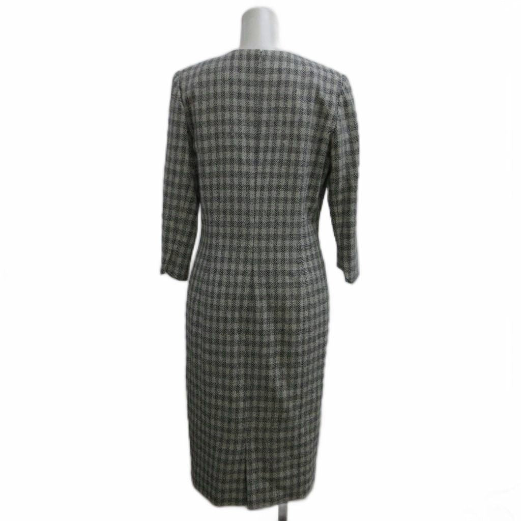 Dior Dress Silk 11 Gray Black Plaid Round Neck 3/4 Sleeve Midi Length PP — view 2