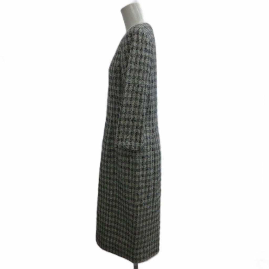 Dior Dress Silk 11 Gray Black Plaid Round Neck 3/4 Sleeve Midi Length PP — view 3