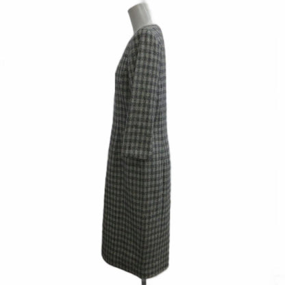 Dior Dress Silk 11 Gray Black Plaid Round Neck 3/4 Sleeve Midi Length PP — view 3