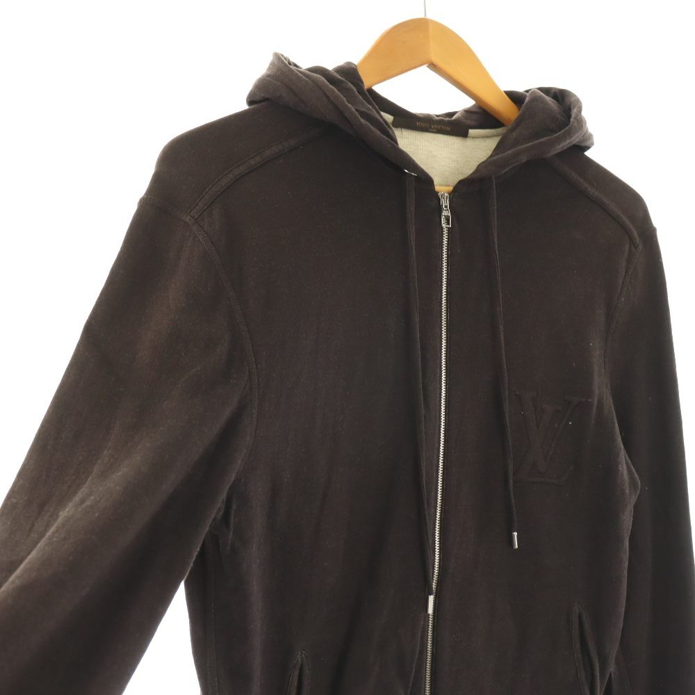 Louis Vuitton Hoodie Sweatshirt Embossed Logo Zip Up S Brown DO — view 3