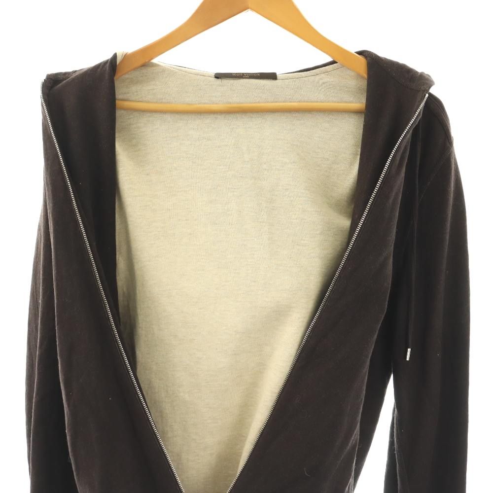 Louis Vuitton Hoodie Sweatshirt Embossed Logo Zip Up S Brown DO — view 4