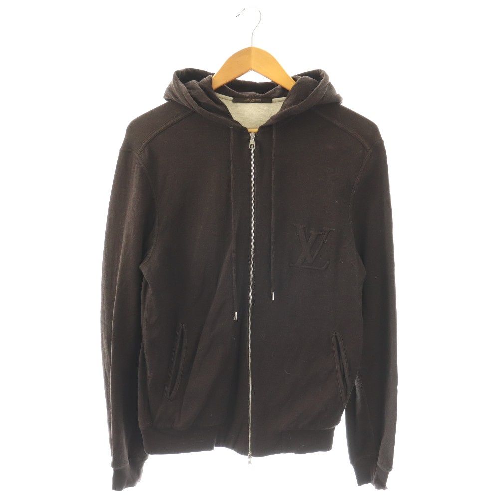 Louis Vuitton Hoodie Sweatshirt Embossed Logo Zip Up S Brown DO