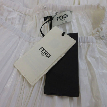 Fendi Tag Skirt 42 White Pleated Long Length Waist Togo PP — view 4