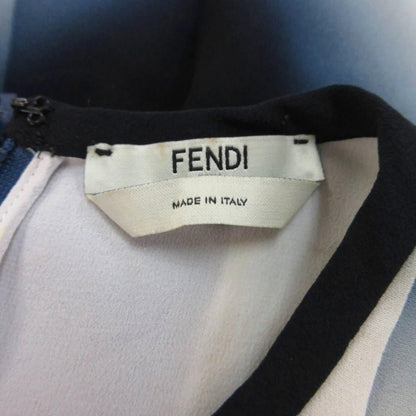 Fendi Dress Silk 38 Navy White Gradient Pattern Sleeveless Pleats Knee Length PP — view 5