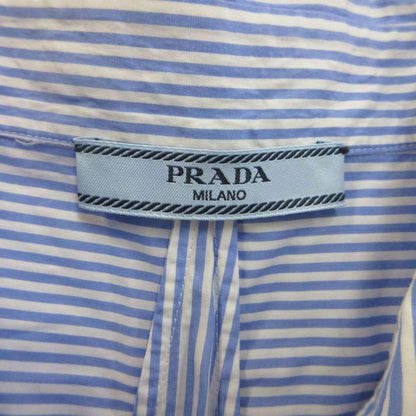 Prada Shirt Blouse 44 Blue Pink Striped Pattern Sleeveless Ruffle PP — view 5