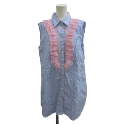 Prada Shirt Blouse 44 Blue Pink Striped Pattern Sleeveless Ruffle PP