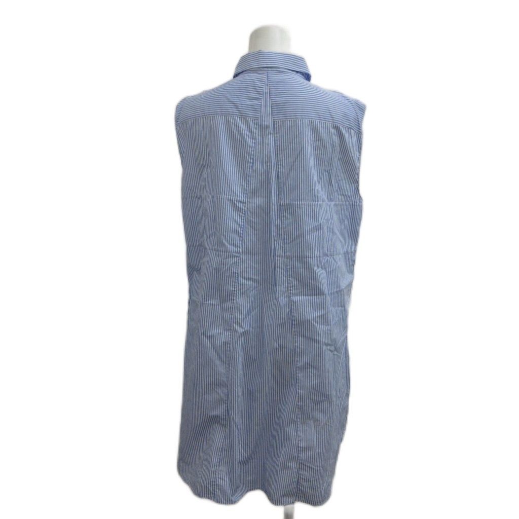 Prada Shirt Blouse 44 Blue Pink Striped Pattern Sleeveless Ruffle PP — view 2
