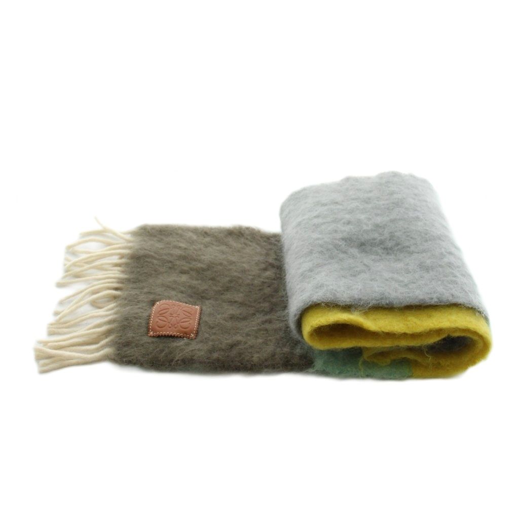 Loewe Anagram Scarf Fringe Mohair Multicolor Gray Yellow Light Blue — view 2
