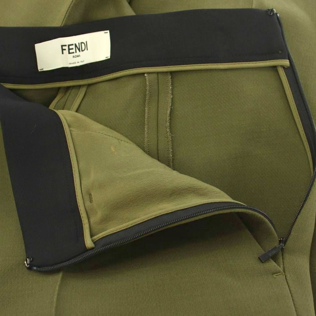 Fendi Wide Pants Pleated Wool Silk Blend 40 Khaki — view 4
