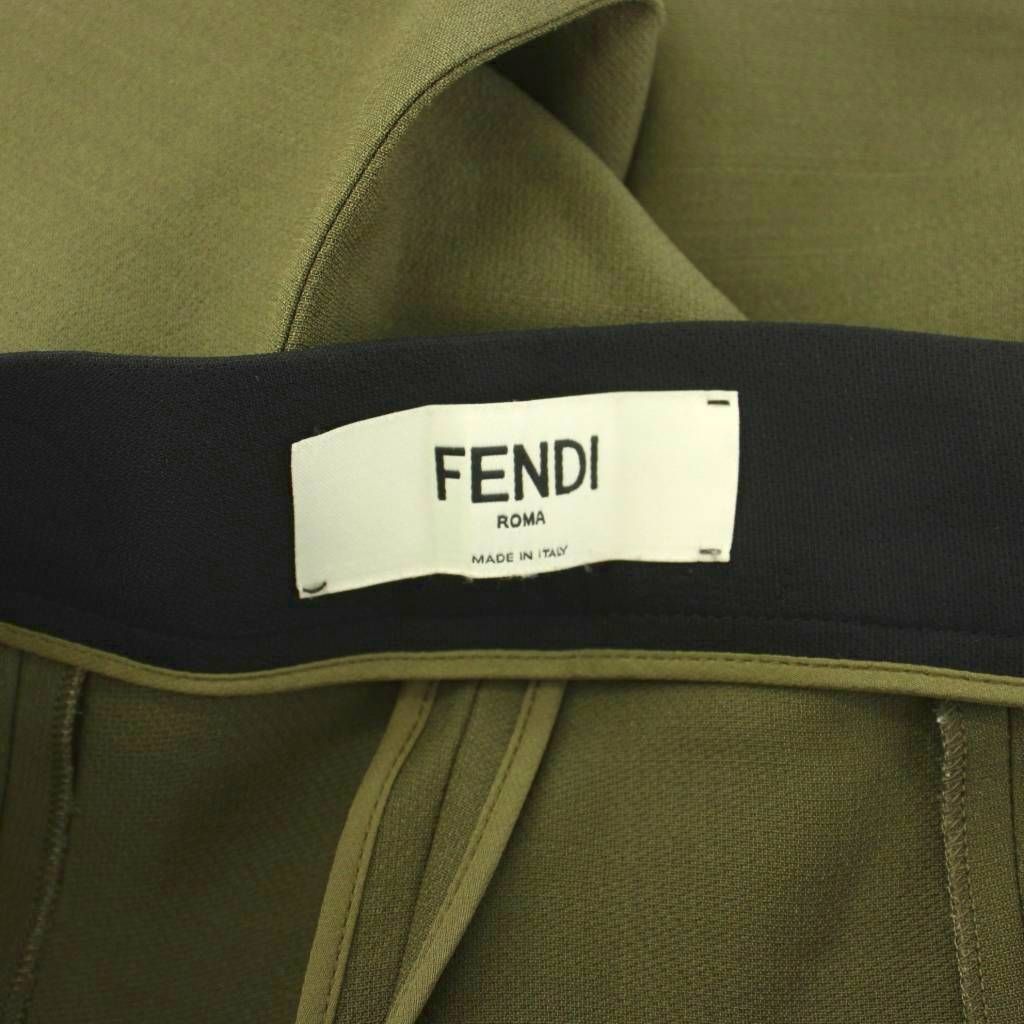 Fendi Wide Pants Pleated Wool Silk Blend 40 Khaki — view 3