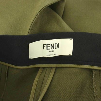 Fendi Wide Pants Pleated Wool Silk Blend 40 Khaki — view 3